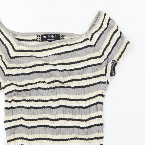 Debenhams Womens Beige Striped  Basic T-Shirt Size 8