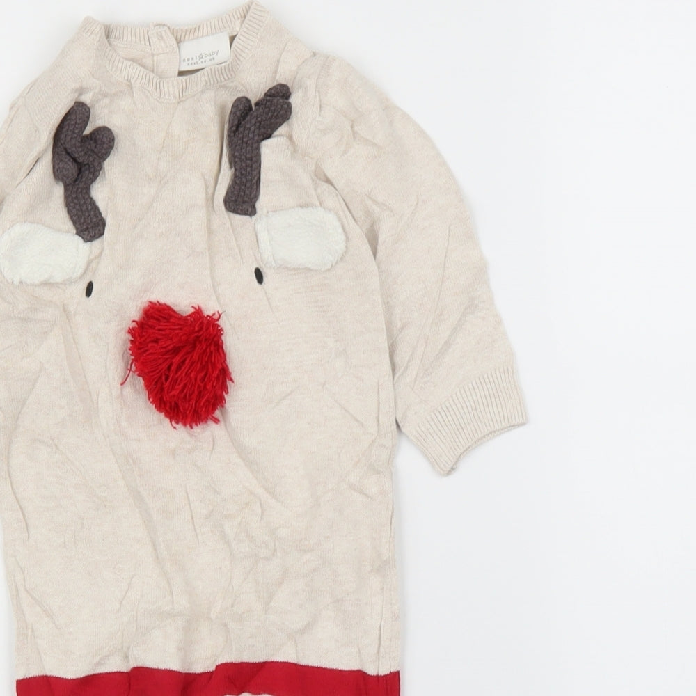 NEXT Baby Beige   Babygrow One-Piece Size 9-12 Months  - Christmas