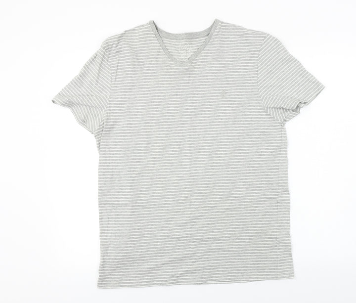 Easy Mens Grey Striped T-Shirt Size L