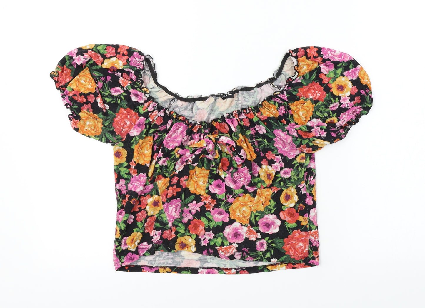 Select  Womens Black Floral  Basic T-Shirt Size L