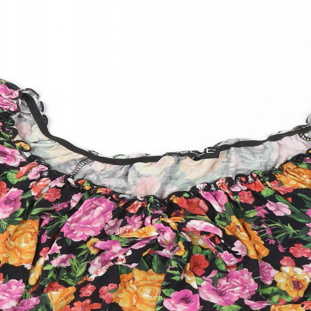 Select  Womens Black Floral  Basic T-Shirt Size L