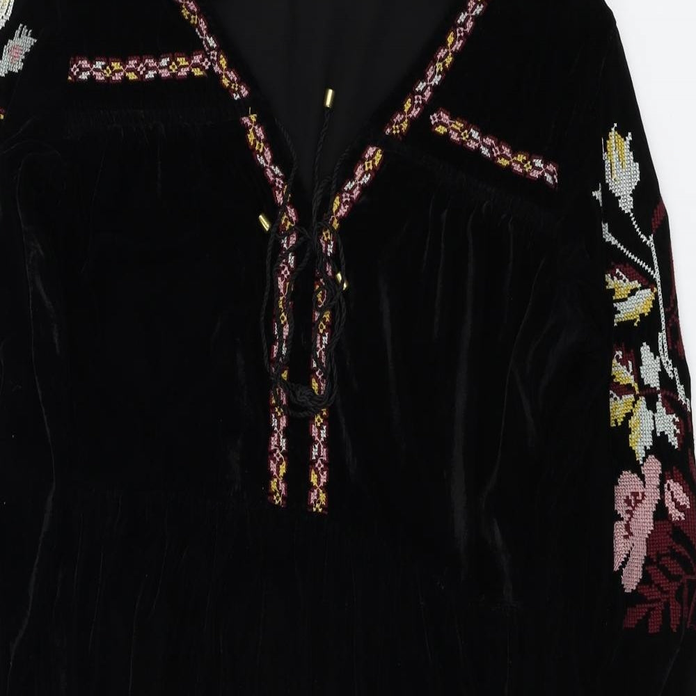 Topshop  Womens Black Floral  A-Line  Size 10