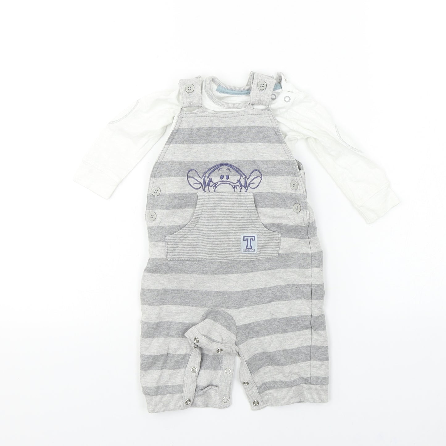 George  Boys Grey Striped  Babygrow One-Piece Size 3-6 Months