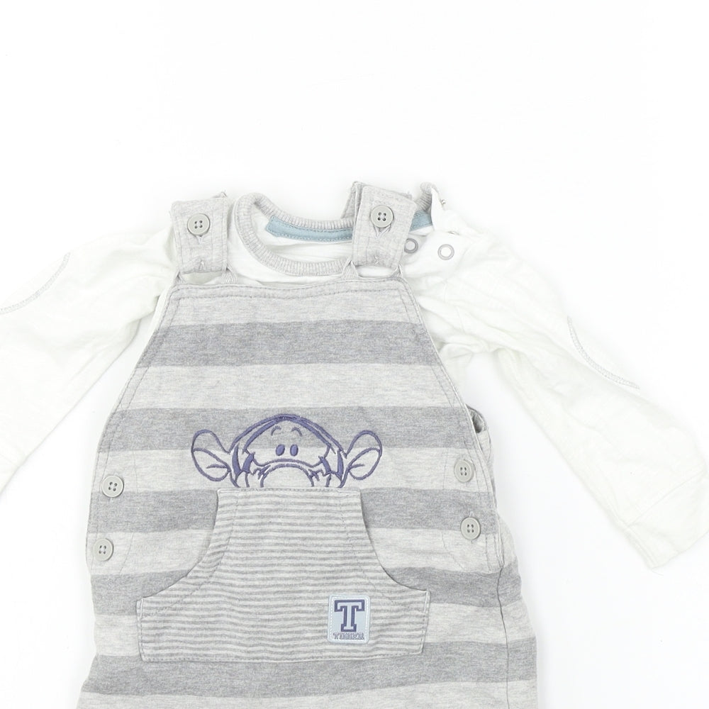 George  Boys Grey Striped  Babygrow One-Piece Size 3-6 Months