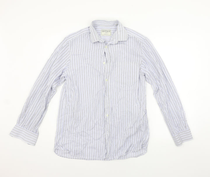 Howick Tailored Mens Blue Striped   Button-Up Size 15.5