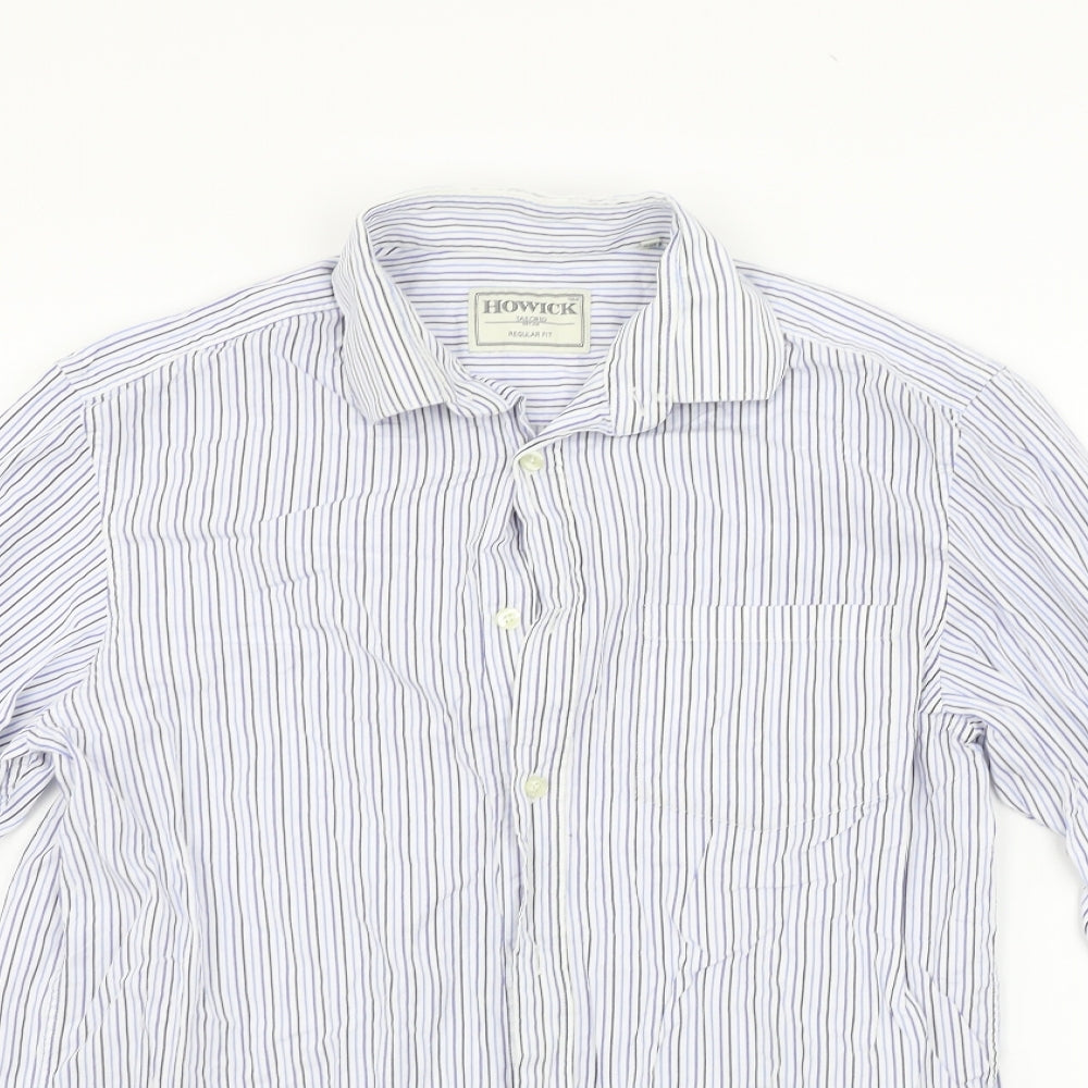 Howick Tailored Mens Blue Striped   Button-Up Size 15.5