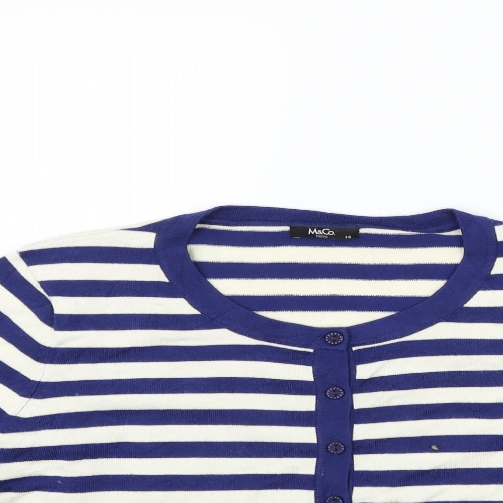 M&Co Womens Blue Striped  Pullover Jumper Size 14