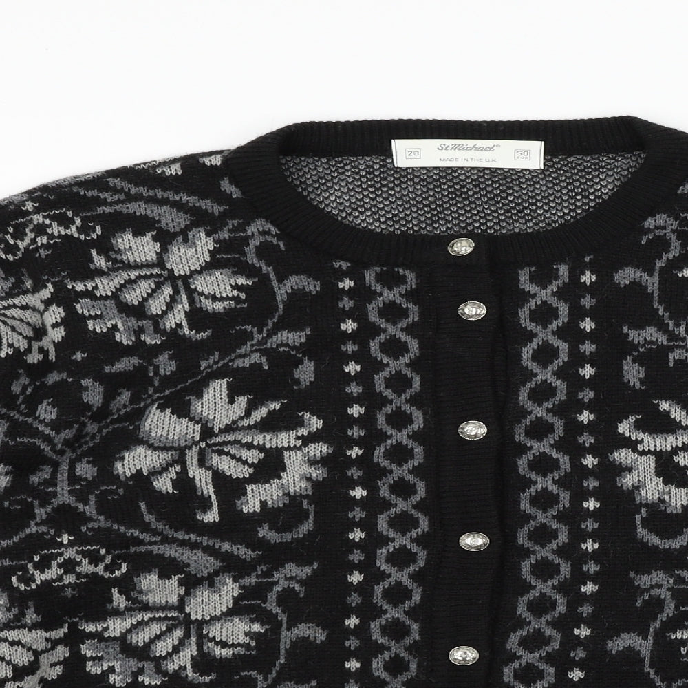 ST MICHAEL Womens Grey Geometric  Cardigan Jumper Size 20