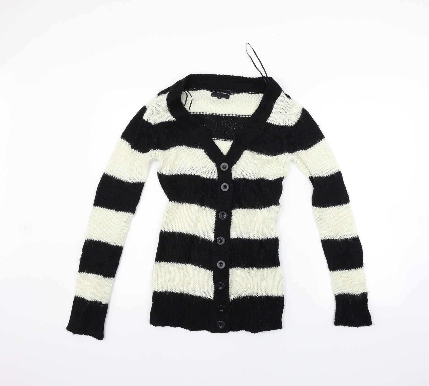 miss flori Womens Black Striped  Cardigan Jumper Size 8