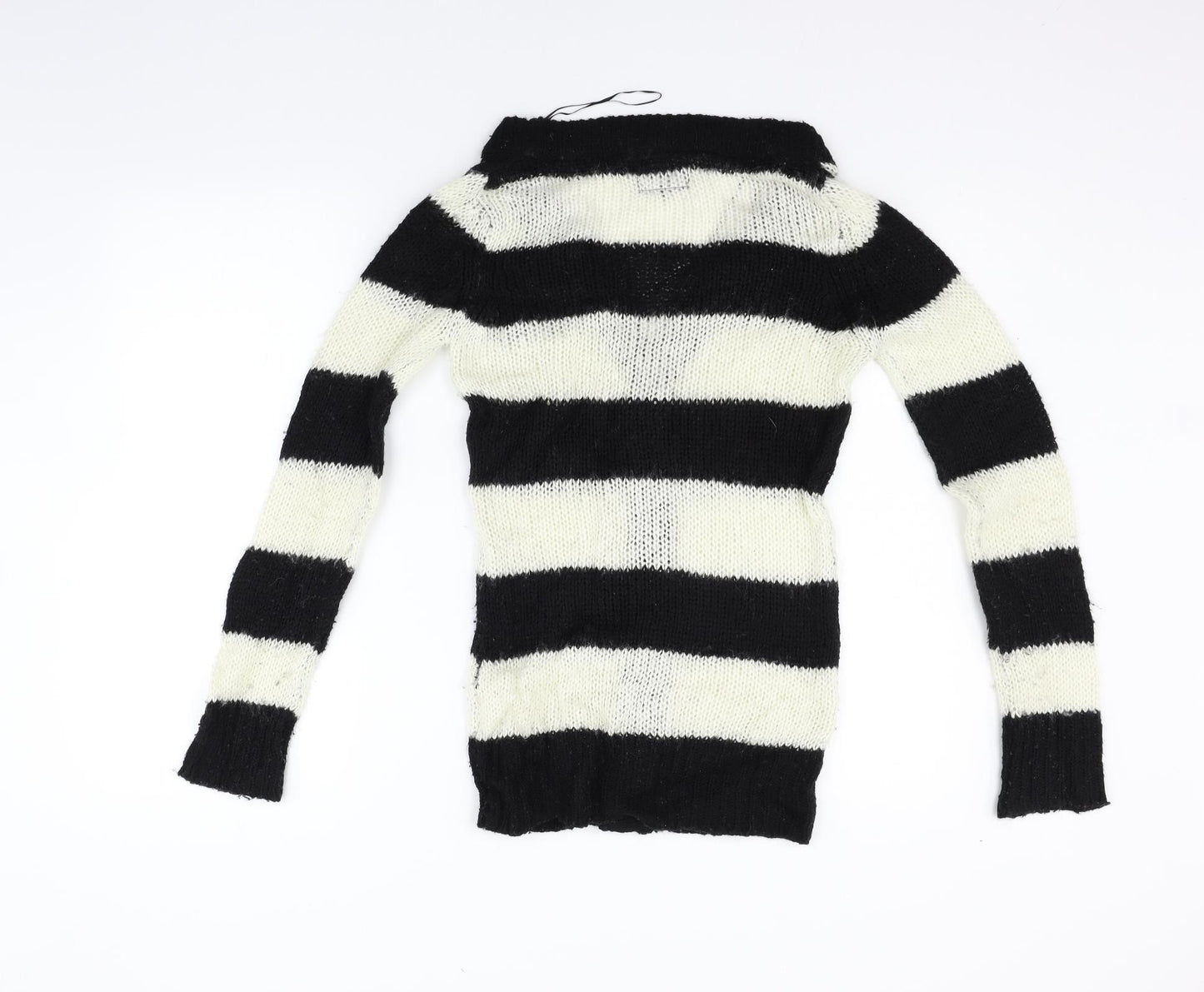 miss flori Womens Black Striped  Cardigan Jumper Size 8