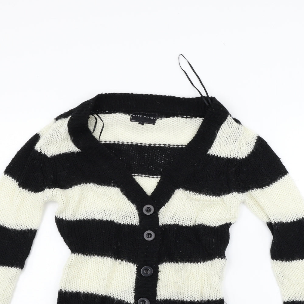 miss flori Womens Black Striped  Cardigan Jumper Size 8