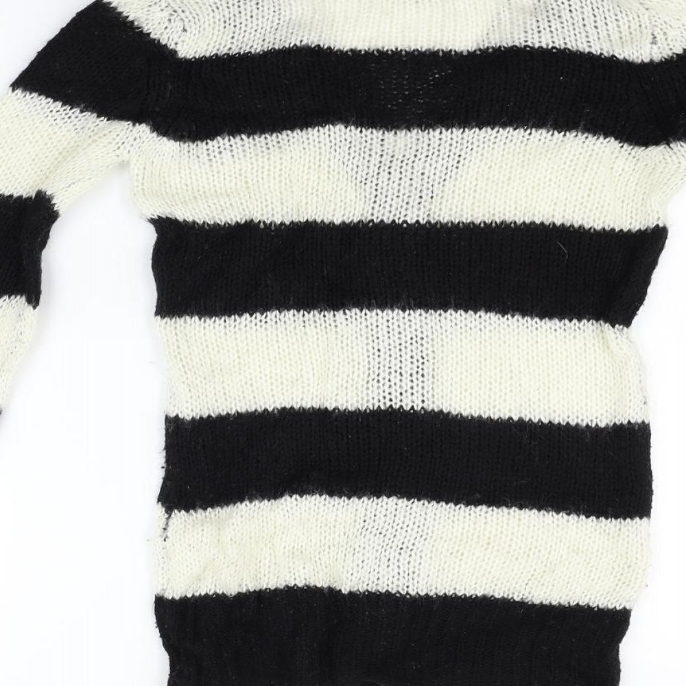 miss flori Womens Black Striped  Cardigan Jumper Size 8