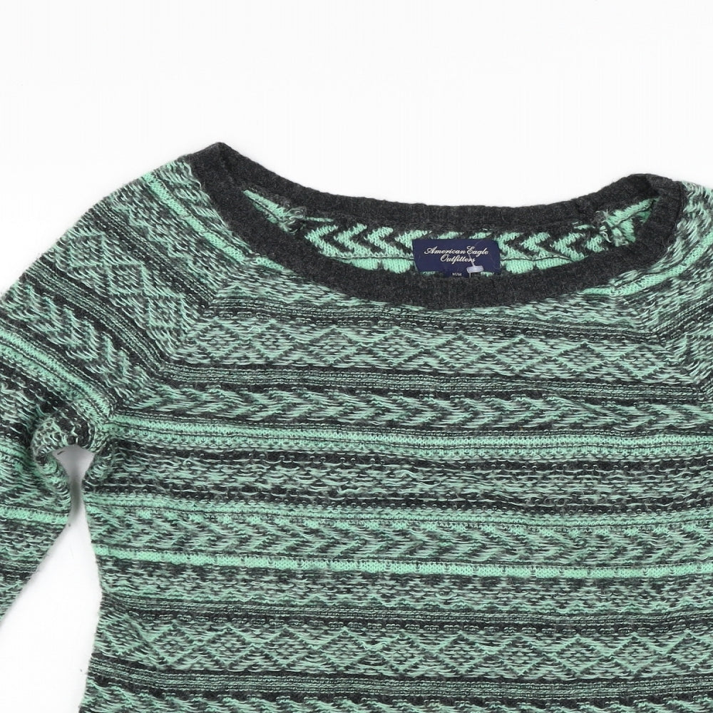 American Eagle Outfitters Womens Green Striped  Pullover Jumper Size M