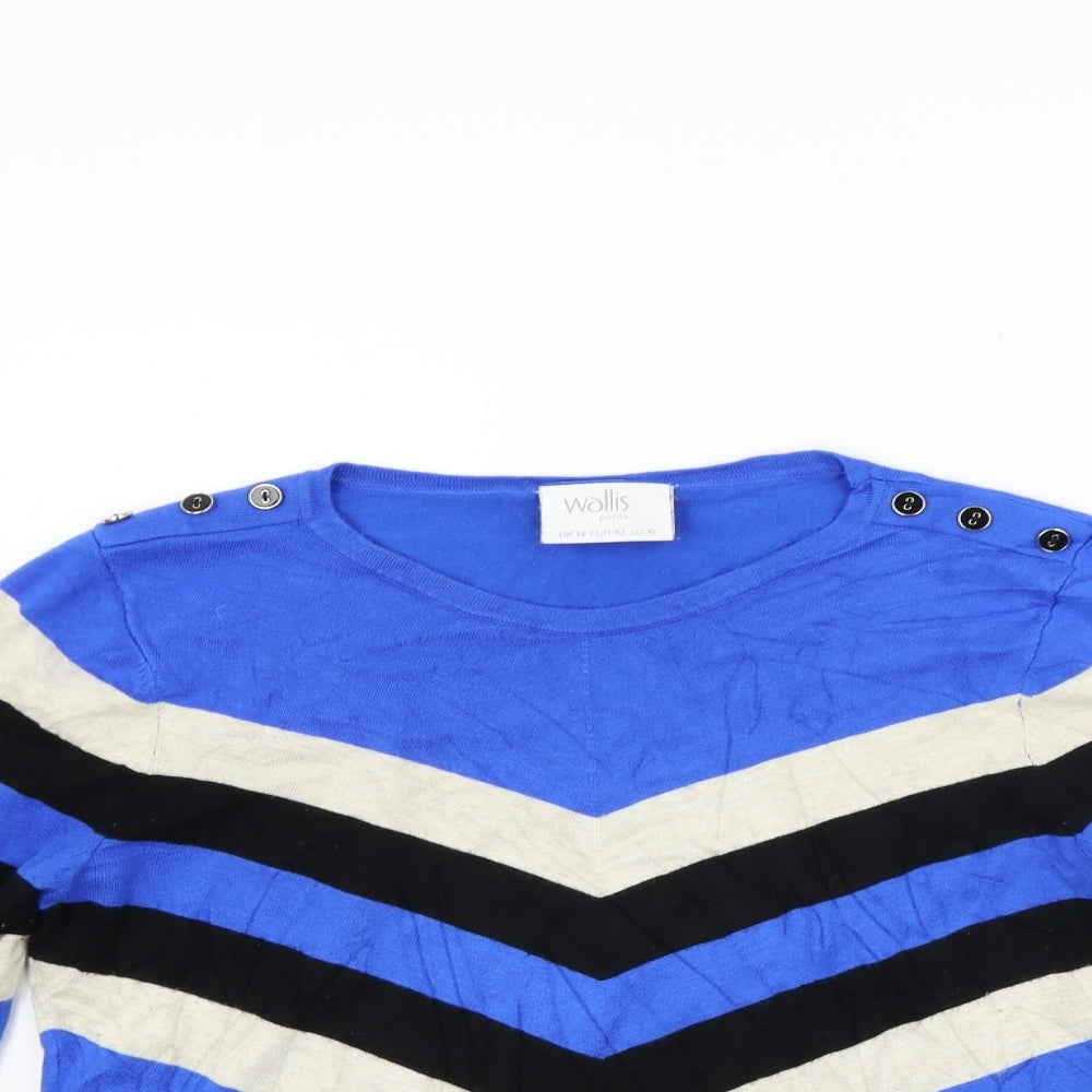 Wallis Womens Blue Geometric  Pullover Jumper Size 14