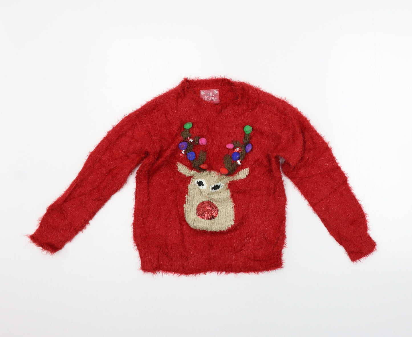 F&F Girls Red   Pullover Jumper Size 7-8 Years  - Raindeer