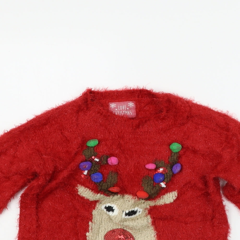F&F Girls Red   Pullover Jumper Size 7-8 Years  - Raindeer