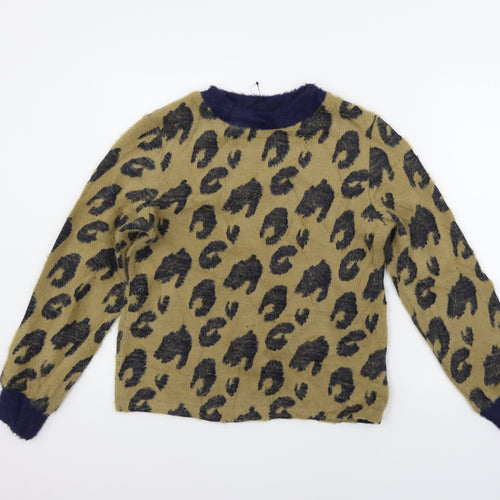 Marks and Spencer Womens Beige Animal Print  Henley Jumper Size 10
