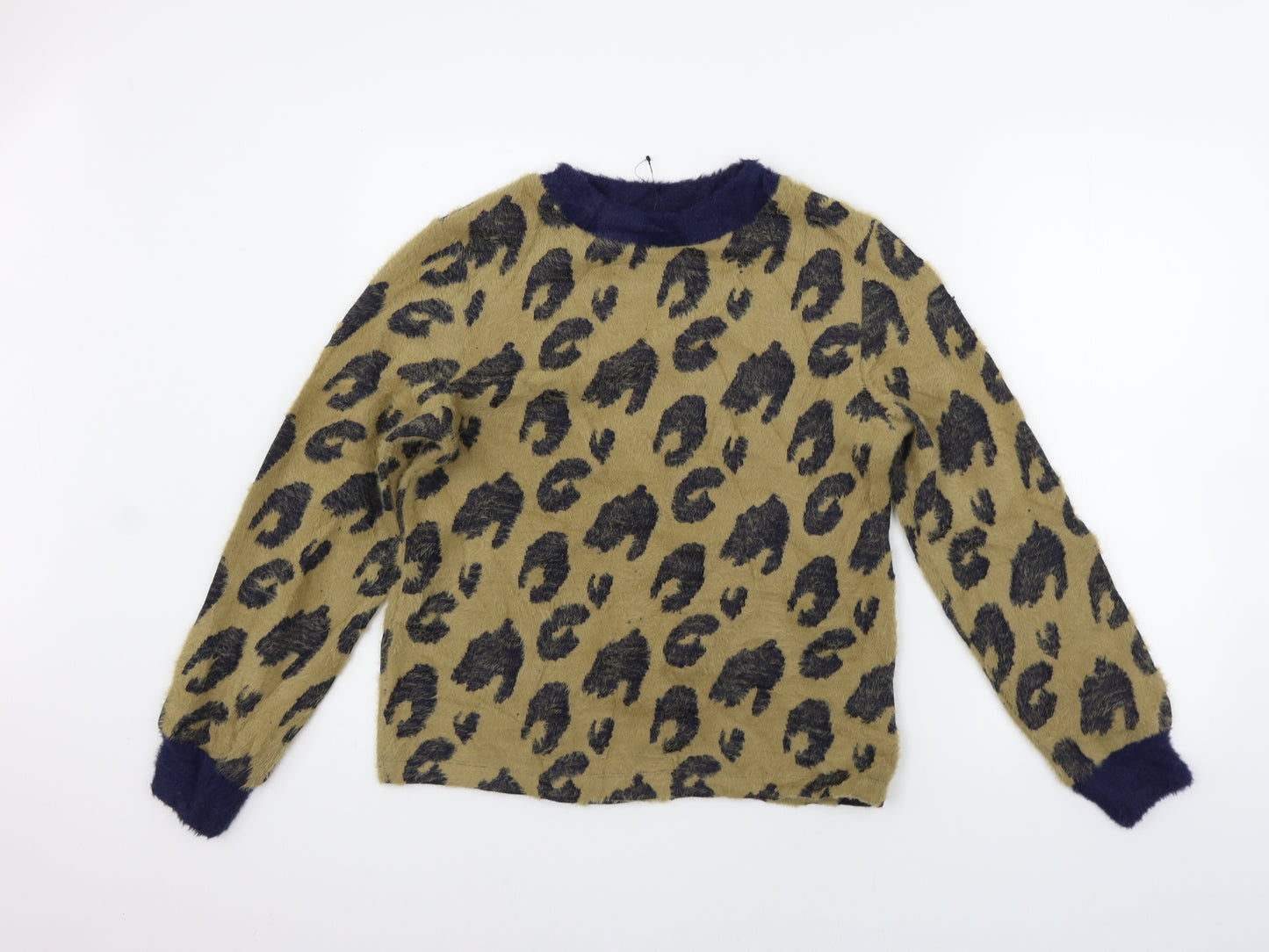 Marks and Spencer Womens Beige Animal Print  Henley Jumper Size 10