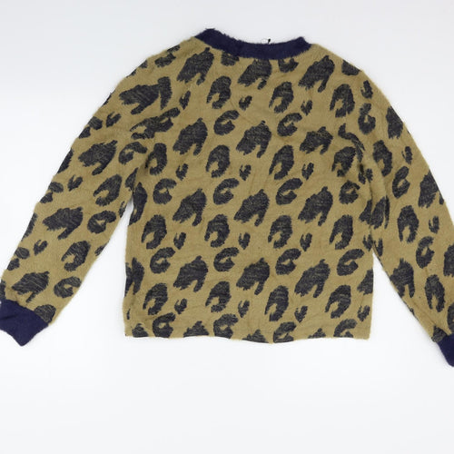 Marks and Spencer Womens Beige Animal Print  Henley Jumper Size 10