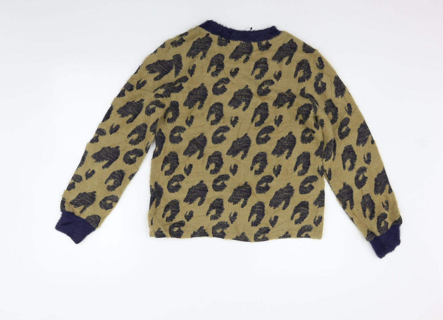 Marks and Spencer Womens Beige Animal Print  Henley Jumper Size 10