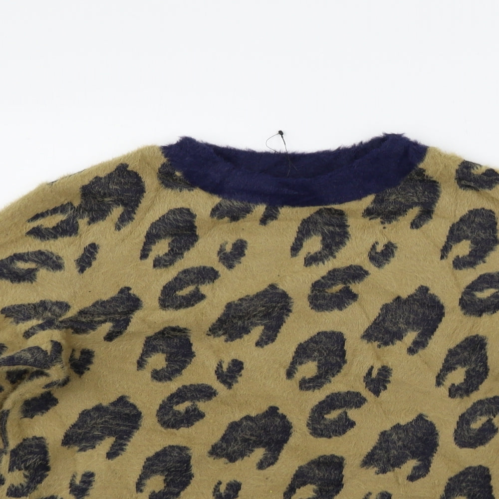 Marks and Spencer Womens Beige Animal Print  Henley Jumper Size 10