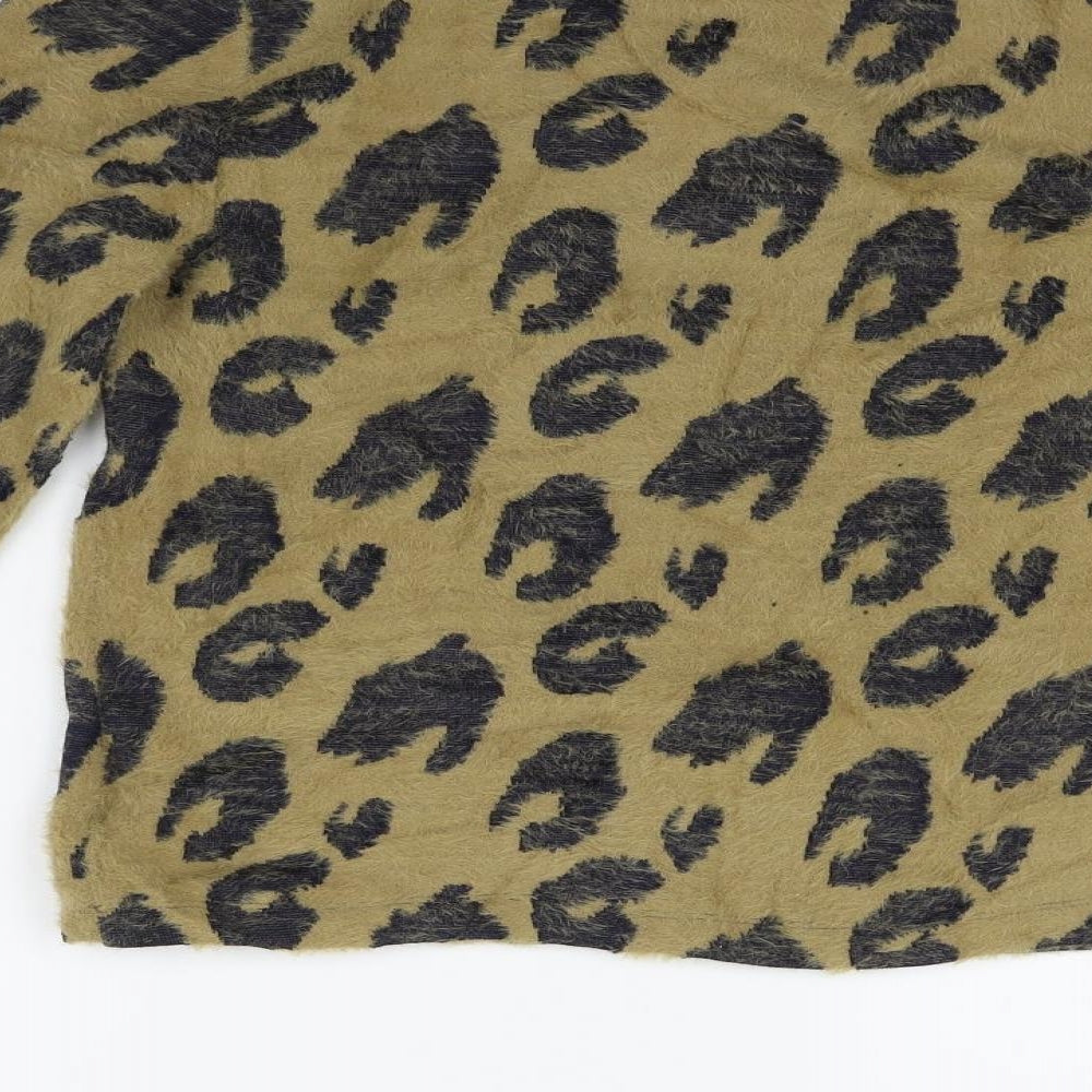 Marks and Spencer Womens Beige Animal Print  Henley Jumper Size 10