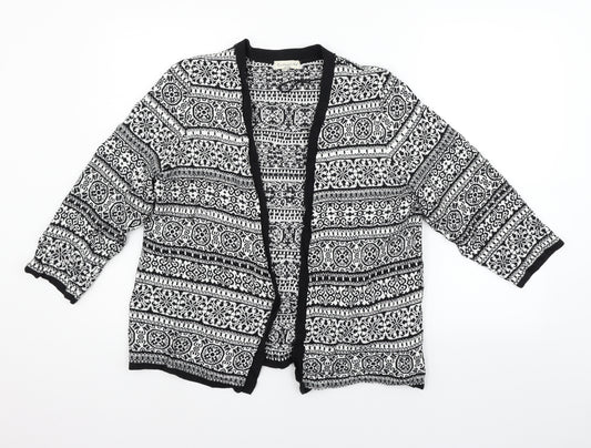 Front view of F&F women’s grey geometric cardigan jumper, size UK 14