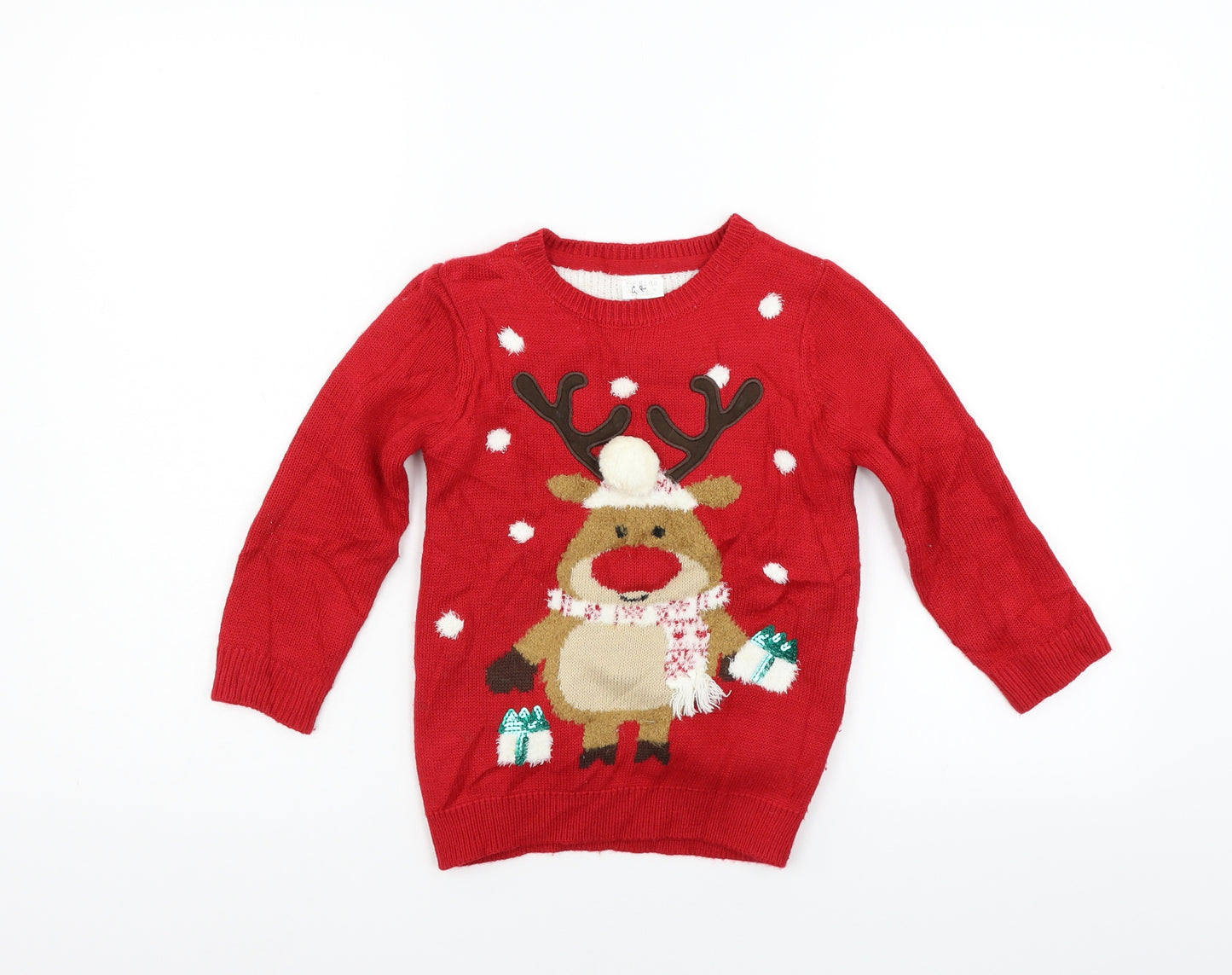 F&F Girls Red   Pullover Jumper Size 5-6 Years  - christams