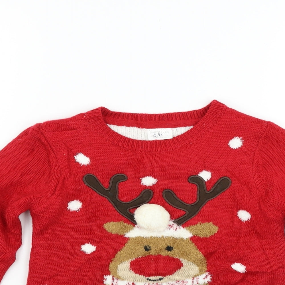 F&F Girls Red   Pullover Jumper Size 5-6 Years  - christams