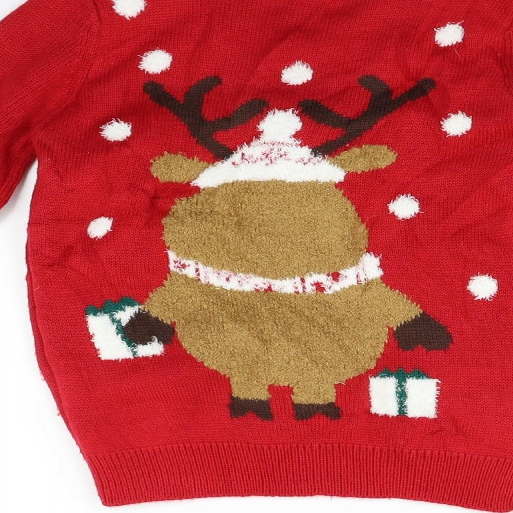 F&F Girls Red   Pullover Jumper Size 5-6 Years  - christams