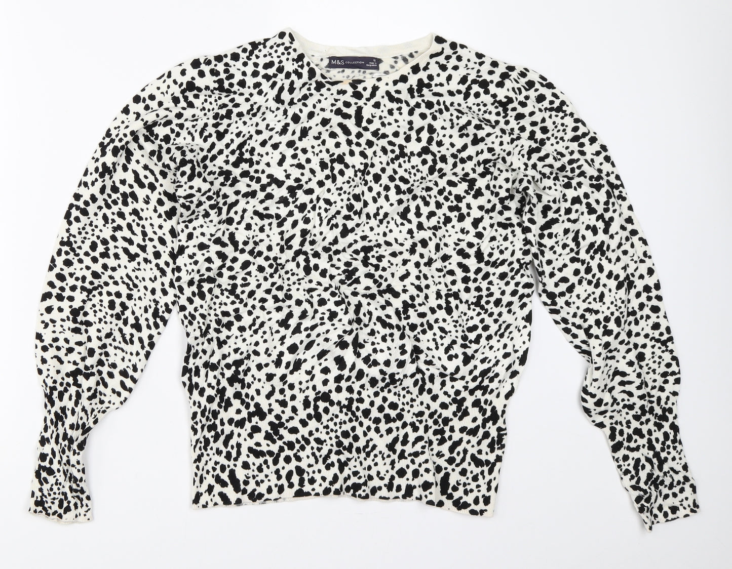 Marks and Spencer Womens White Animal Print  Pullover Jumper Size 12