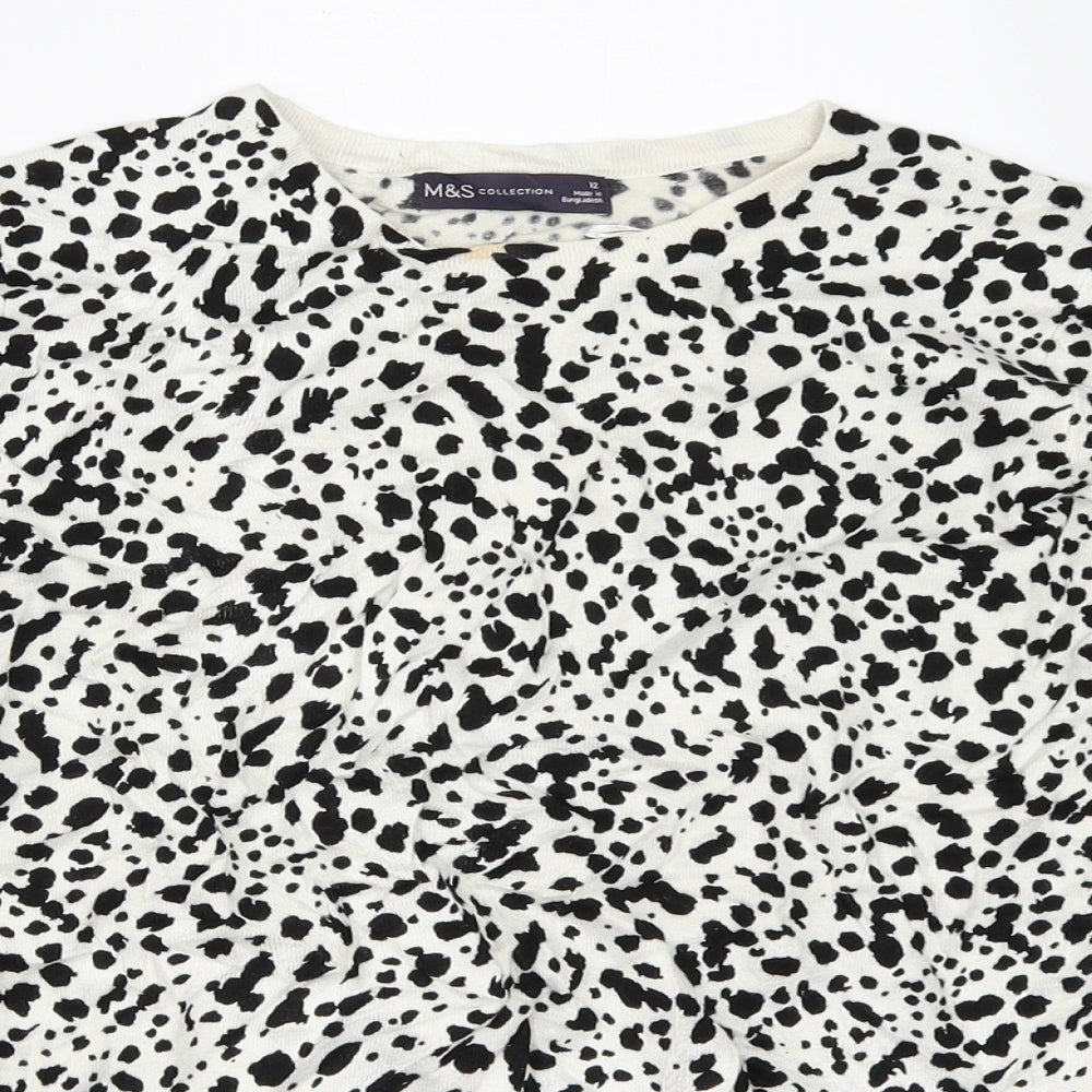 Marks and Spencer Womens White Animal Print  Pullover Jumper Size 12