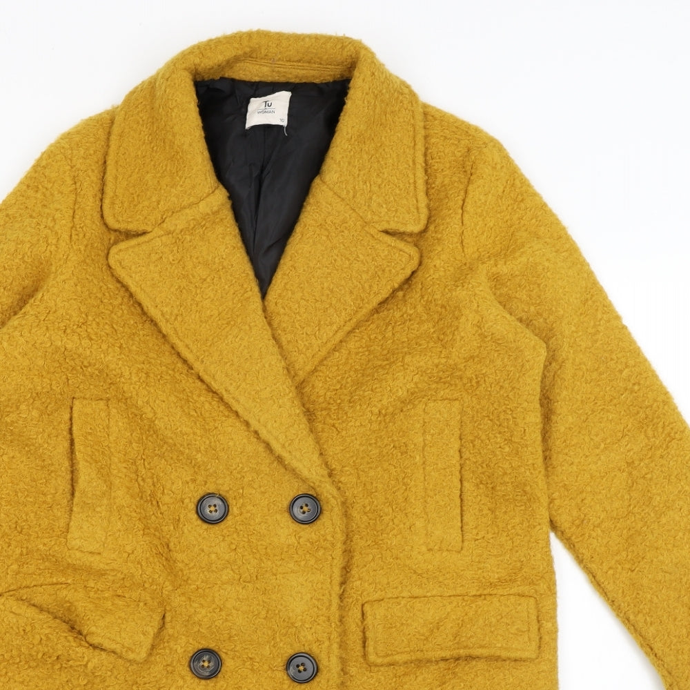 TU Womens Yellow   Overcoat Coat Size 10