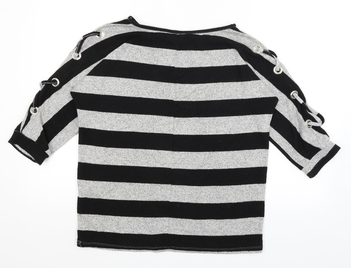 Peacocks Womens Black Striped  Basic T-Shirt Size 12