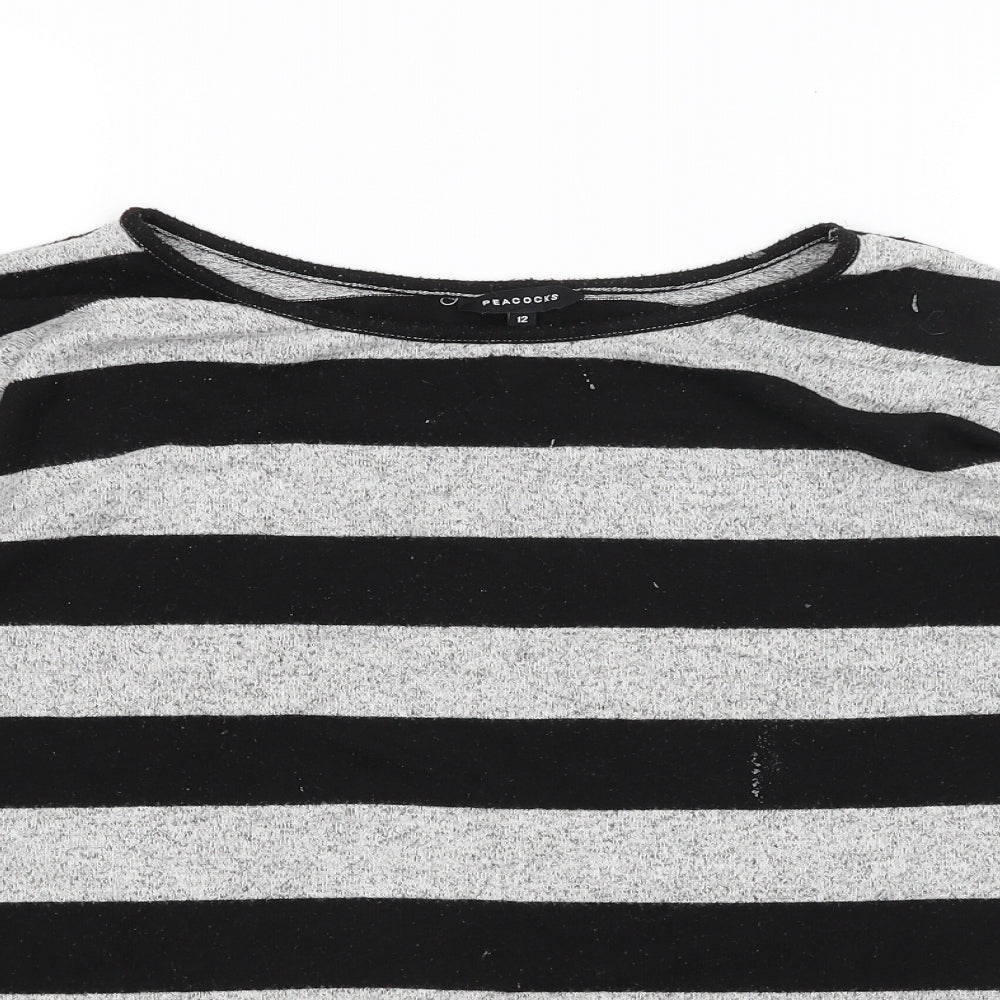 Peacocks Womens Black Striped  Basic T-Shirt Size 12