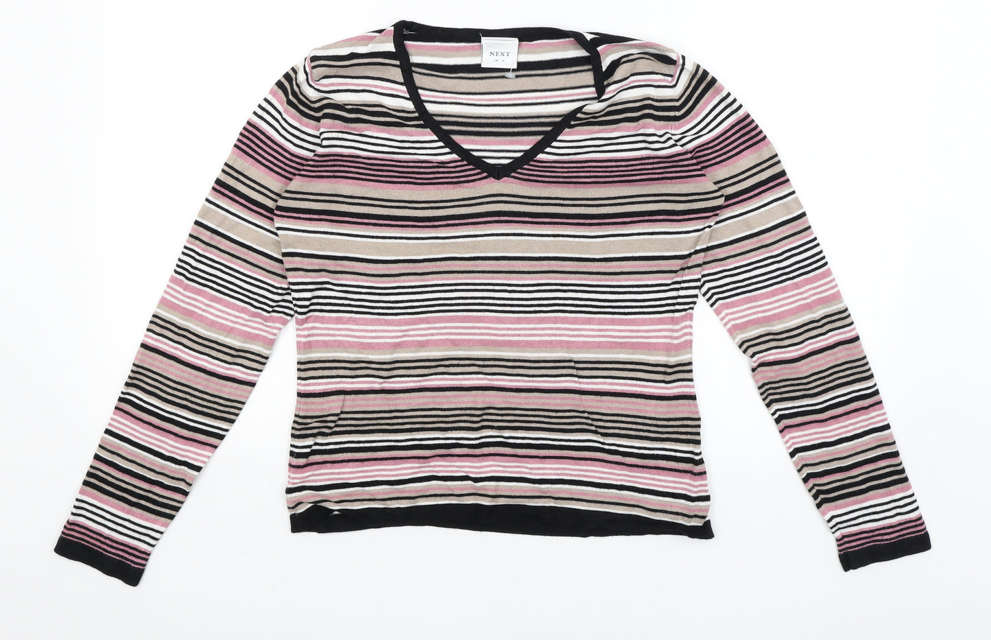 NEXT Womens Black Striped  Basic T-Shirt Size 14