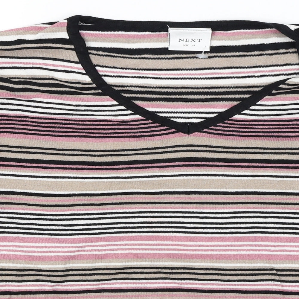 NEXT Womens Black Striped  Basic T-Shirt Size 14
