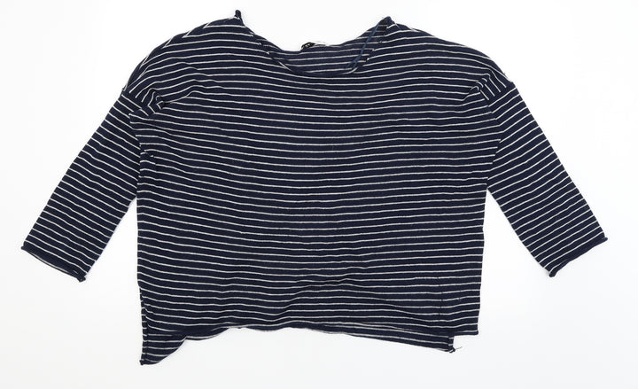 Zara Knit Womens Blue Striped Basic T-Shirt Size M