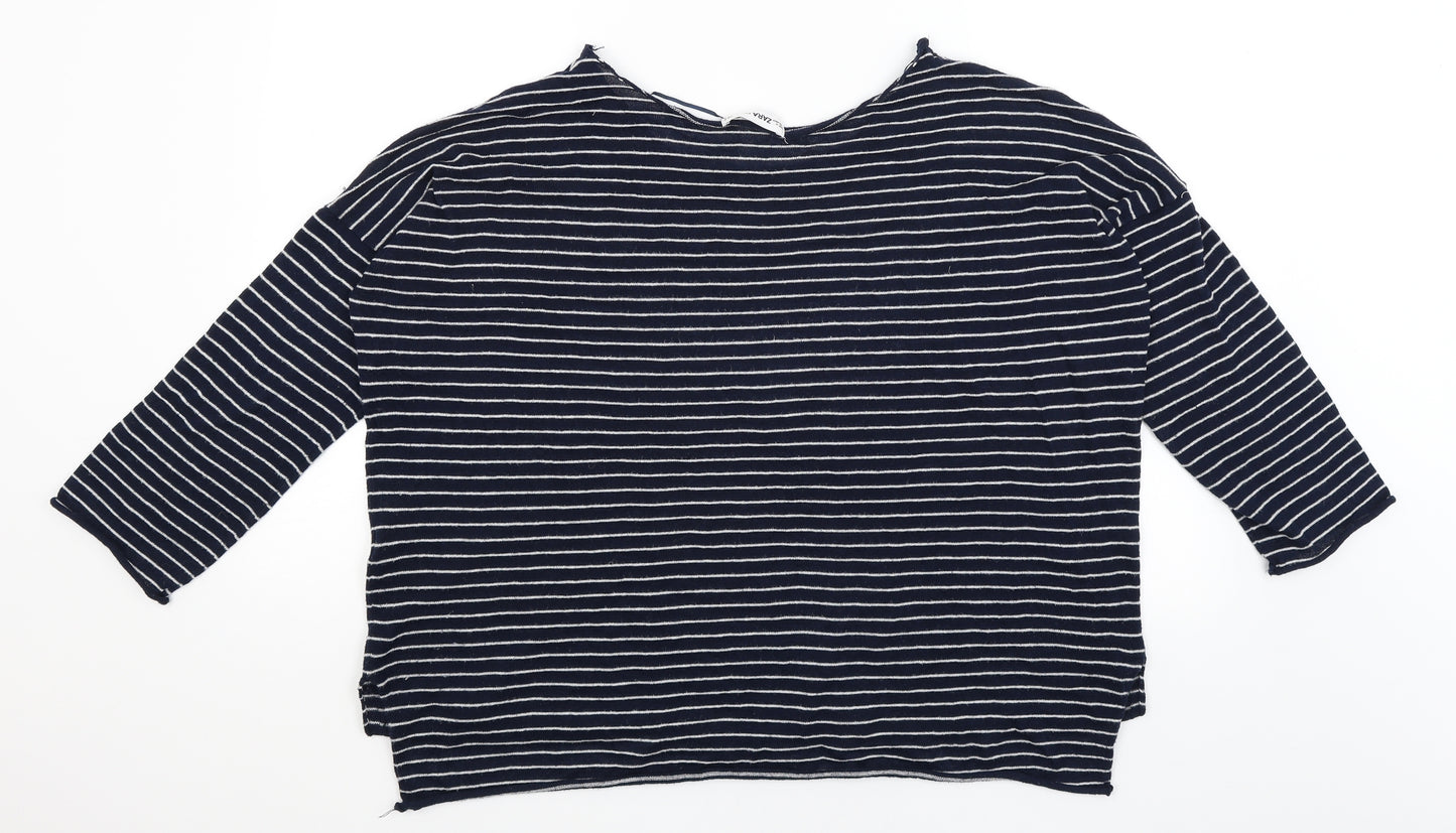 Zara Knit Womens Blue Striped  Basic T-Shirt Size M