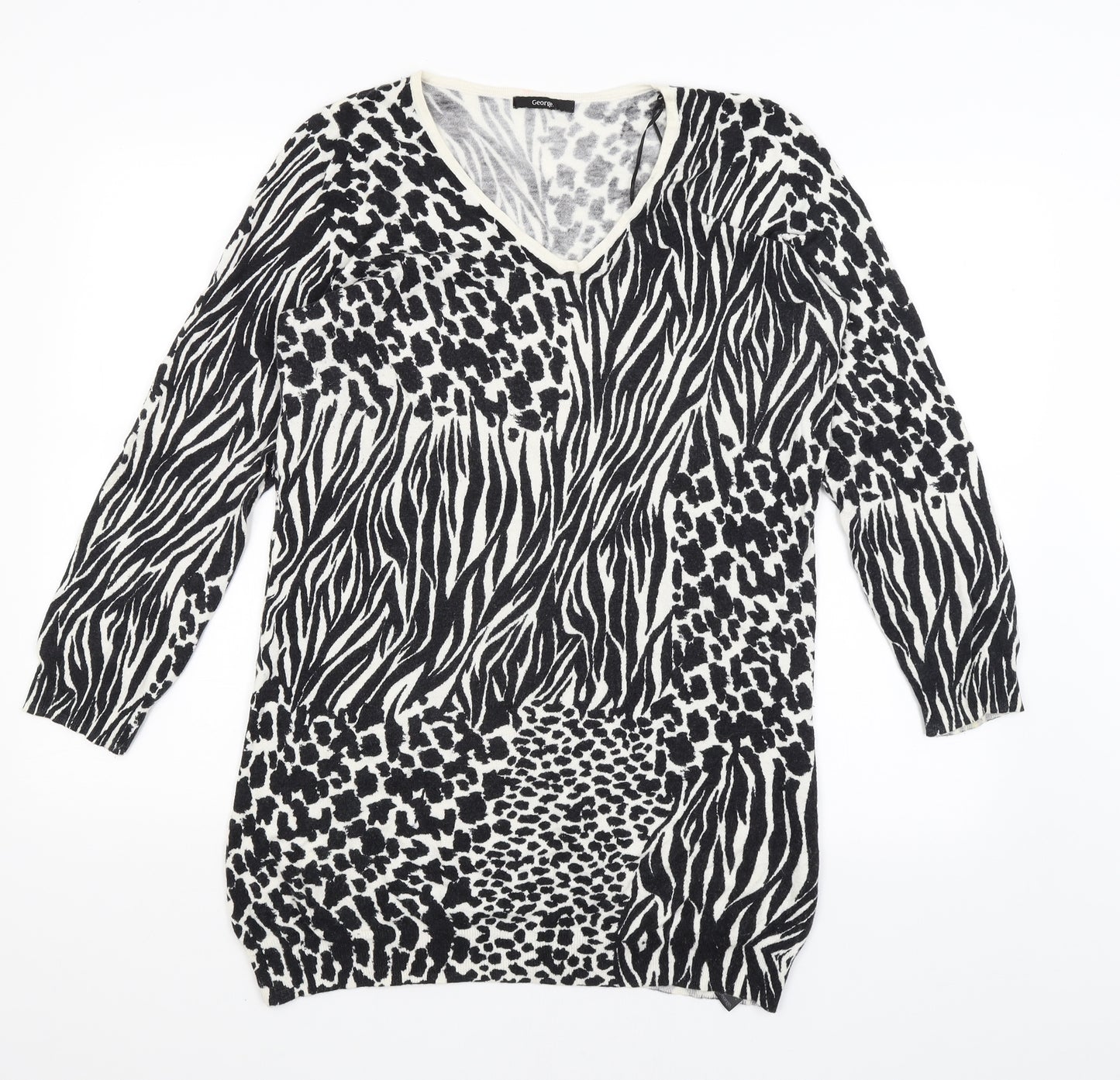 George Womens Black Animal Print  Basic T-Shirt Size 16