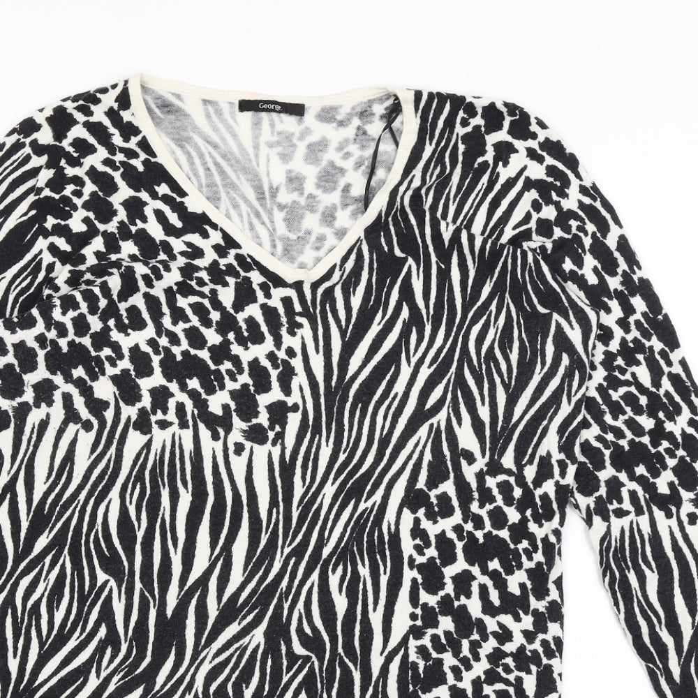 George Womens Black Animal Print  Basic T-Shirt Size 16