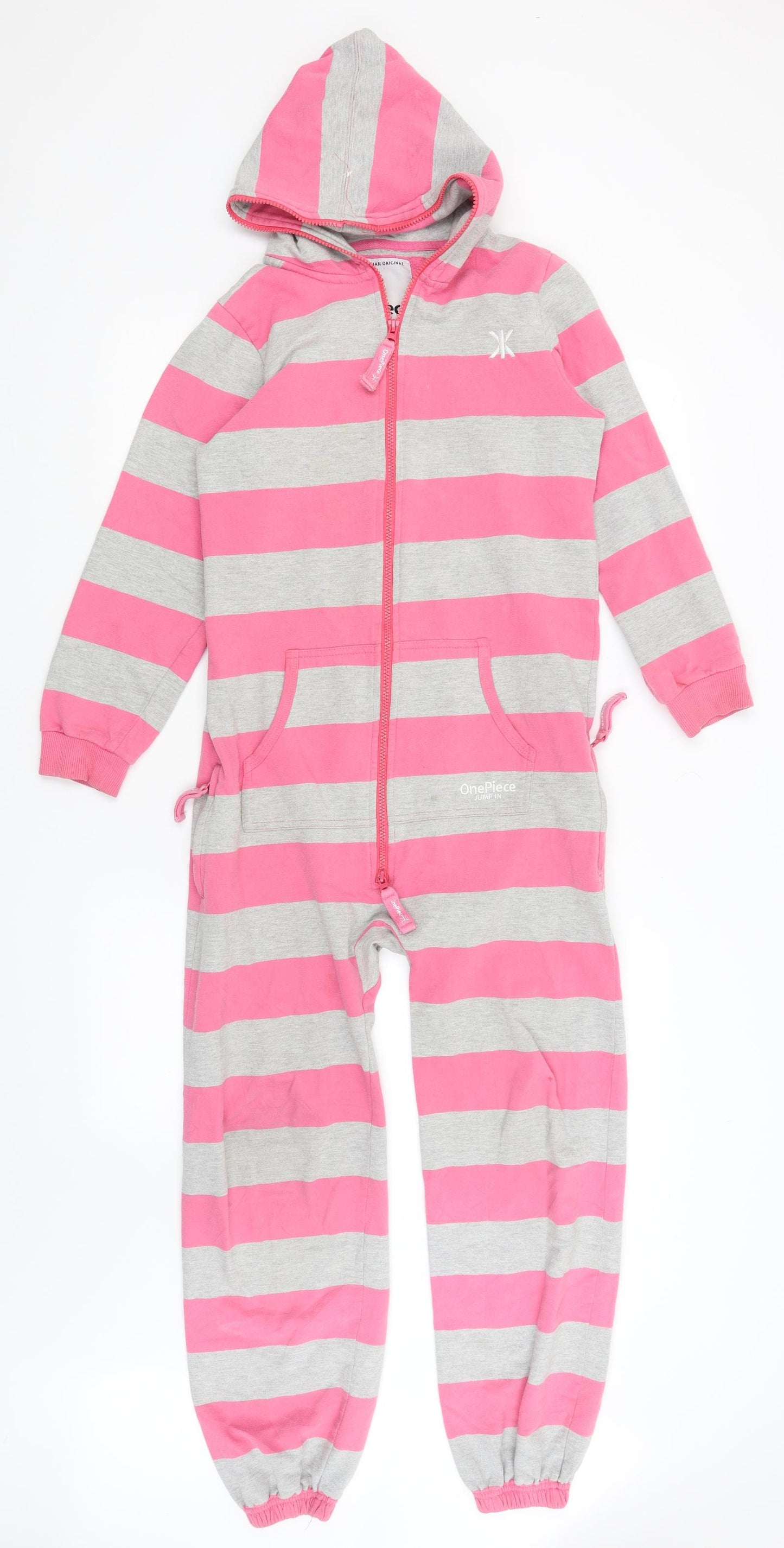 One Piece Girls Pink Striped  Top One Piece Size 10-11 Years