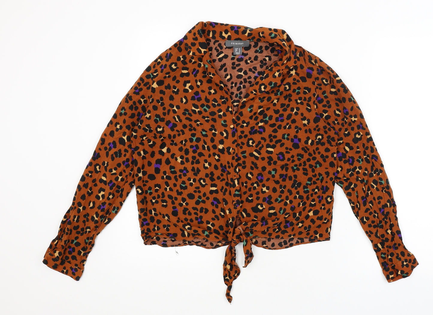 Primark Womens Orange Animal Print  Basic Button-Up Size 14