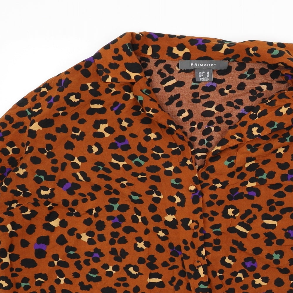 Primark Womens Orange Animal Print  Basic Button-Up Size 14