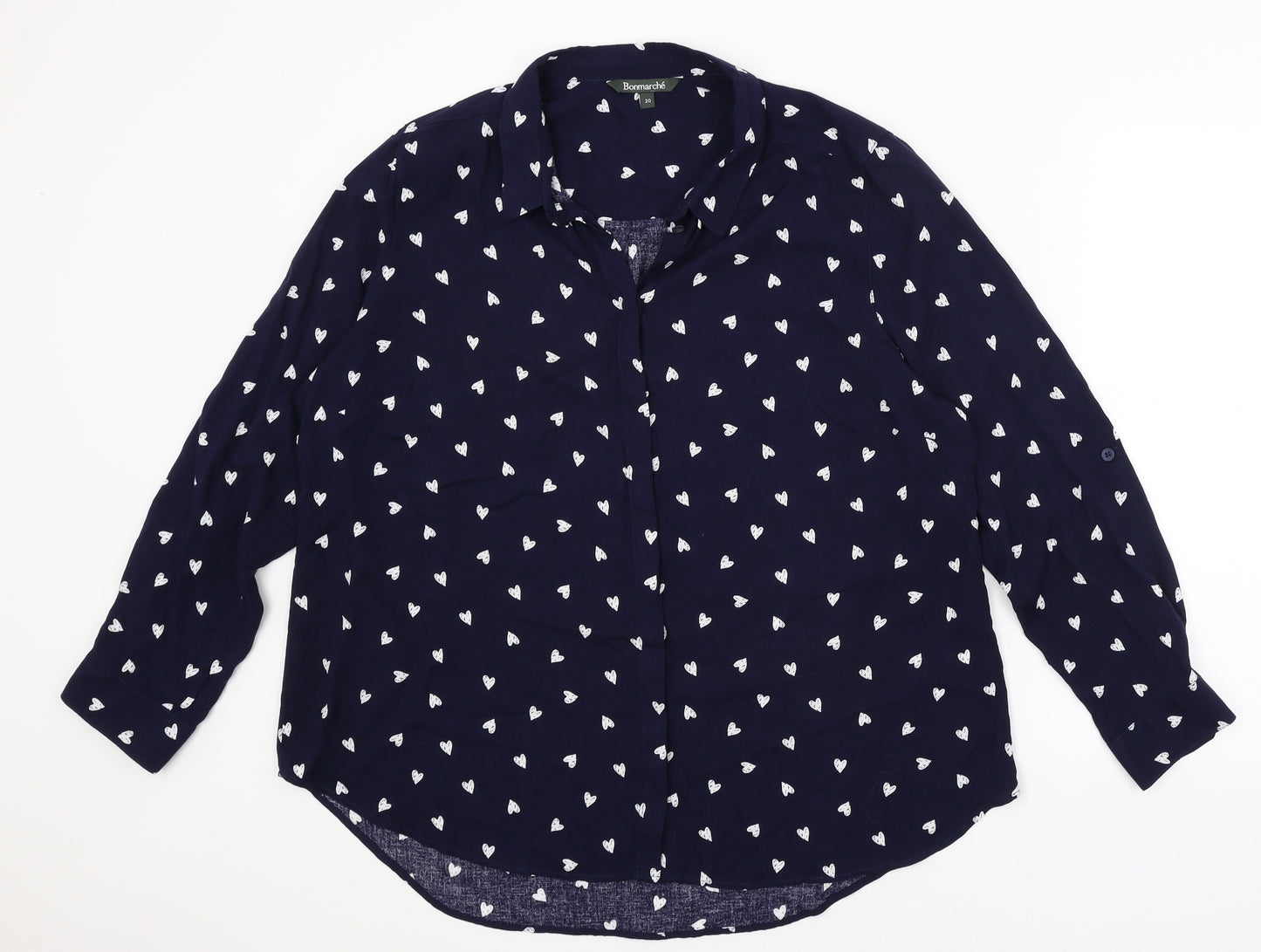 Bonmarche Womens Blue   Basic Button-Up Size 20  - Hearts