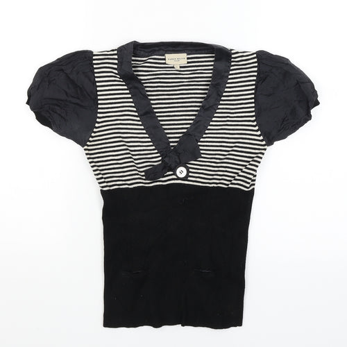 Karen Millen Womens Black Striped  Basic T-Shirt Size 6