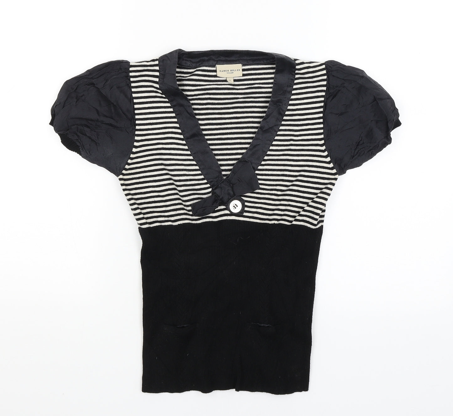 Karen Millen Womens Black Striped  Basic T-Shirt Size 6