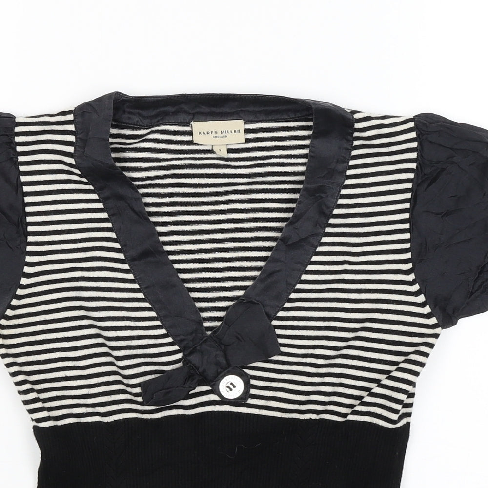 Karen Millen Womens Black Striped  Basic T-Shirt Size 6
