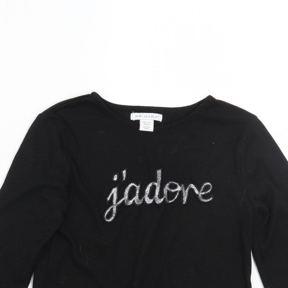Primark Girls Black   Basic T-Shirt Size 10-11 Years