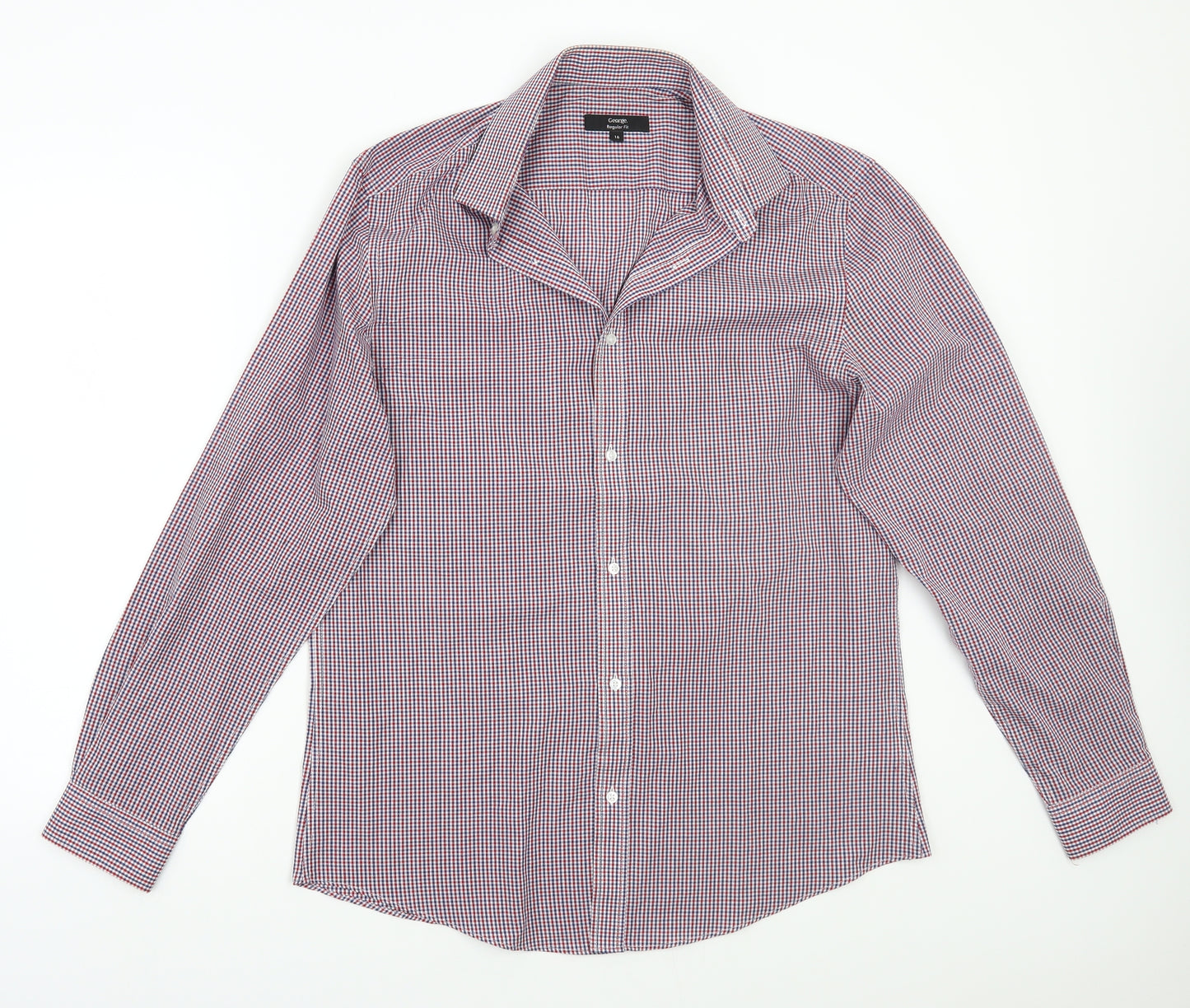 George Mens White Check   Button-Up Size 16